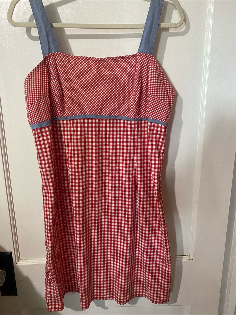 Giorgio Fiorelli Red and White Gingham Midi Dress with Blue Trim